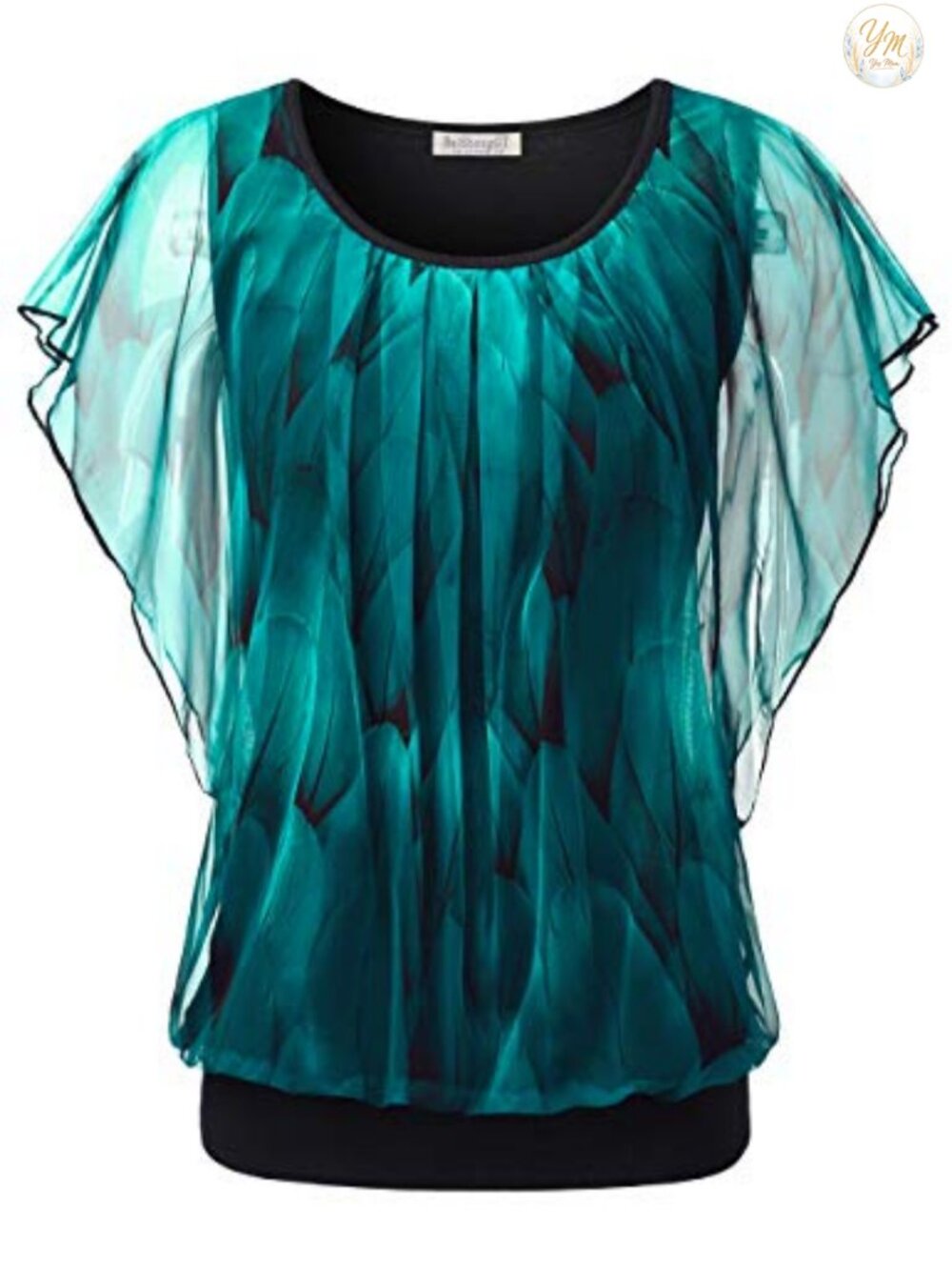Womens Summer Flutter Short Sleeve Pleated Front Mesh Dressy Blouse